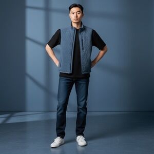 J. Crew Quilted Puffer Vest Men's Size Medium Blue Full Zip Pockets